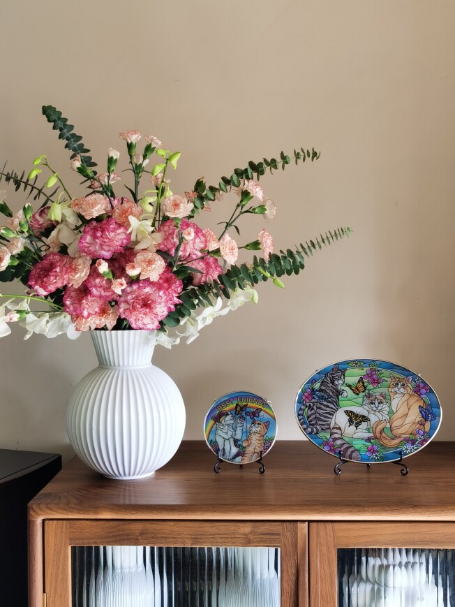Clearance sale! Original large-sized glass table ornament with three cats, a birthday gift from amia, USA
