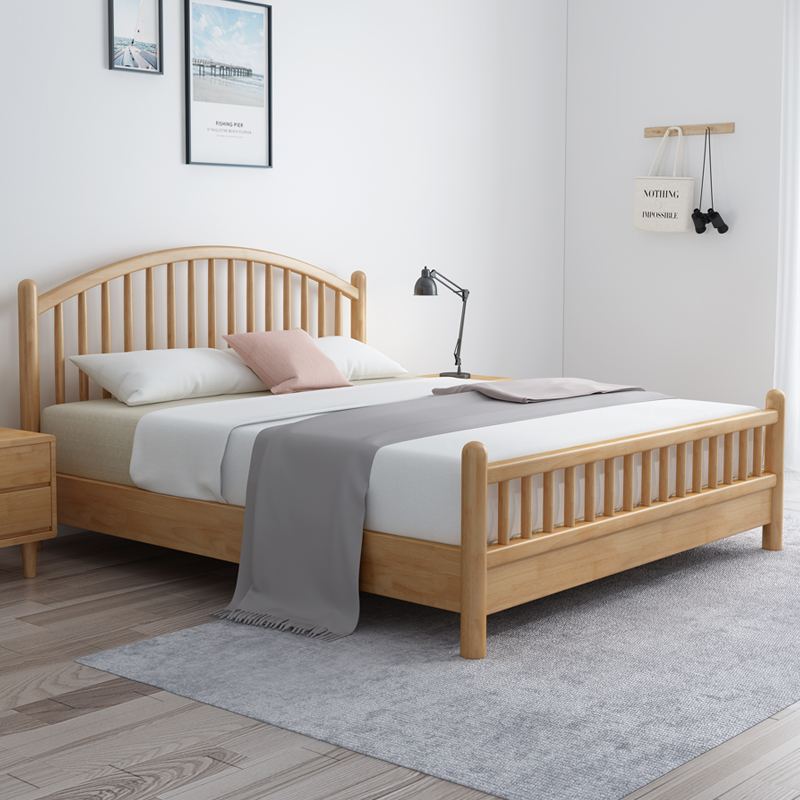 Nordic style solid wood bed Modern minimalist 1 5m1 8m small apartment Double Japanese wedding bed Master bedroom Economical