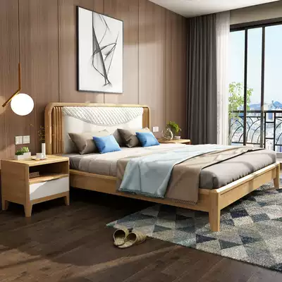 Nordic style solid wood bed Master Bedroom 1 8 meters 1 5m Japanese double wedding bed modern simple high-paved storage bed