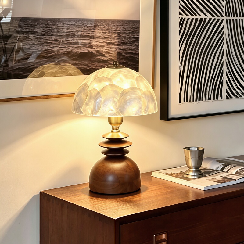 French-Style Vintage Table Lamp, Solid Wood Retro Light Luxury Bedside Lamp for Study, Bedroom, Shell-Shaped Homestay Ambiance Decoration Bedside Lamp French-Style Vintage Table Lamp, Solid Wood Retro Light Luxury Bedside Lamp for Study, Bedroom, Shell-Shaped Homestay Ambiance Decoration Bedside Lamp