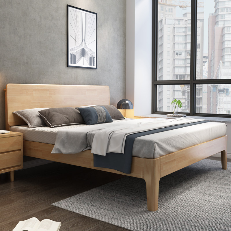 Nordic style solid wood bed master bedroom 1 51 8 meters high bunk bed modern minimalist Japanese double bed bedroom furniture