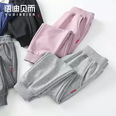 Children's sports pants spring and autumn cotton simple middle and big boys and girls solid color casual thick cotton pants long pants Joker
