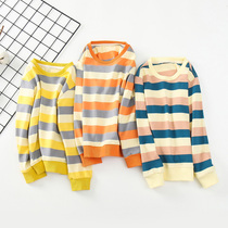 (Broken code clearance) childrens cotton sweater autumn thin mens and womens striped sweater jacket Foreign round neck