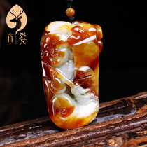 Mujue Wangzi Chenglong natural jade Rock sugar Yellow Zodiac Monkey pendant Jade carving master lone product