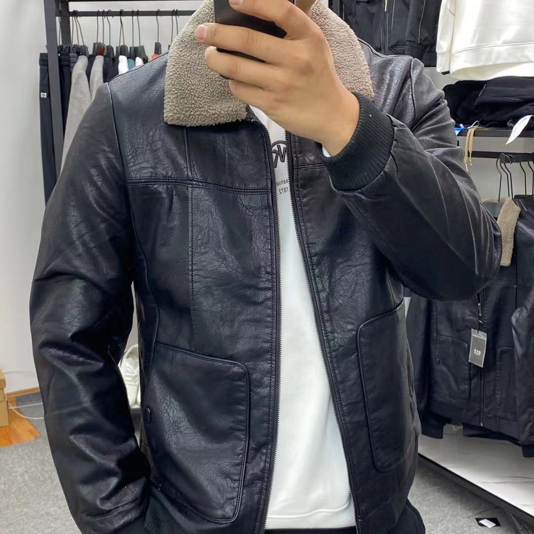 Zhang Gongzi men's clothing store 20-1 hot style high-quality washed soft leather jacket (with velvet and thickening)