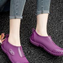 Pull-back rain boots for women waterproof and non-slip water shoes fashionable outer wear low-top rain boots short-tube kitchen shopping wear-resistant and thickened