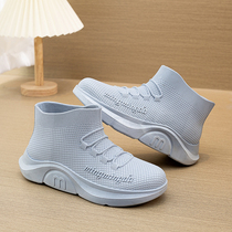 Pull-back rain boots for men short-tube non-slip waterproof rubber shoes for men food delivery express rider water shoes with velvet warm and wear-resistant