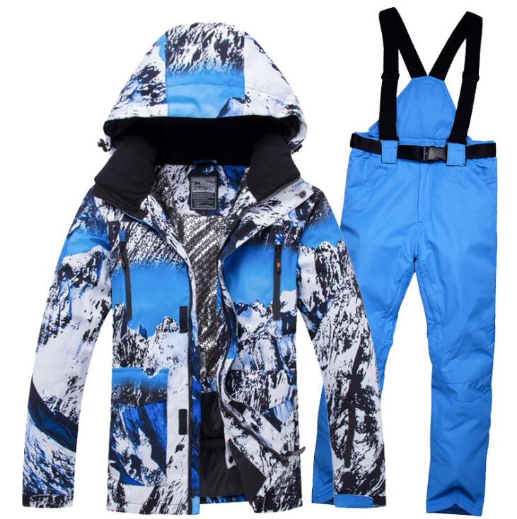 Men's ski suit suit Men camouflage black pants winter windproof waterproof thickened single and double board ski pants