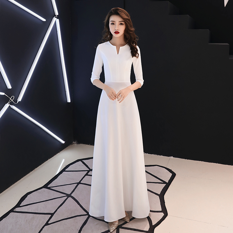 White Evening Dress, Elegant and Simple, Suitable for Social Gatherings, Long Dress for Socialites, Can Be Worn Casually White Evening Dress, Elegant and Simple, Suitable for Social Gatherings, Long Dress for Socialites, Can Be Worn Casually