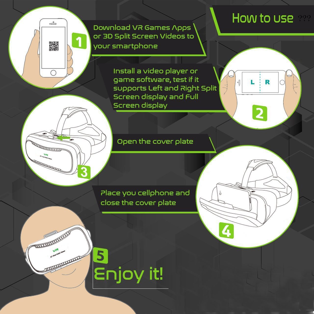 Overseas KAMLE VR safety helmet smart glasses apply to smart phones like iPhone Samsung Huawei