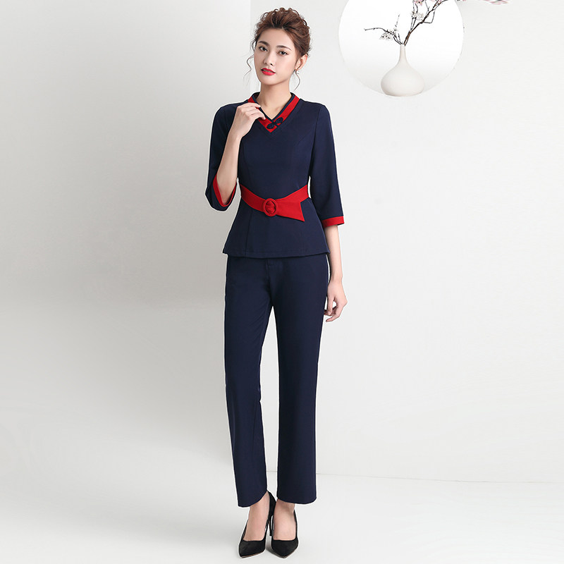 Tang Yue 2022 Chunxia New Pedicure Work Suit Women's Foot Bath Health Care Sauna Massage Technician Hit Color Suit Middle Sleeve