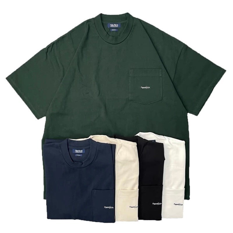 Nautica Hasegawa's Heavy-Duty Minimalist Pocket Embroidered Short-Sleeve T-Shirt for Men and Women, Pure Cotton Loose-Fitting Base Shirt