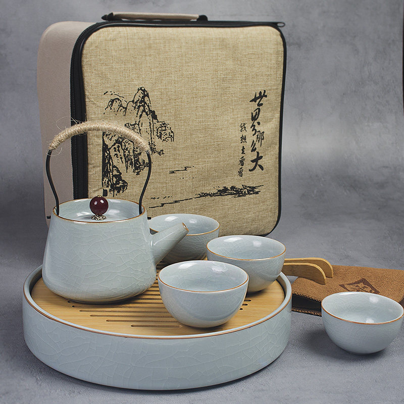 Whole Set Ru Kiln Ceramic Dry Bubble Tea Tray Home Small Suit Custom Day Style Convenient Bag Outdoor Travel Kung Fu Tea Set