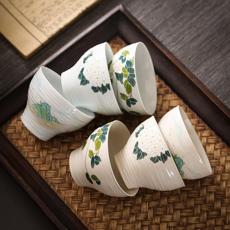 Grass Wood Ash Tea Cup Chinese Fields Garden Wind Power Fu Tea Furniture Master Cup Modern Creative White Porcelain Home Landscape Painting Cup