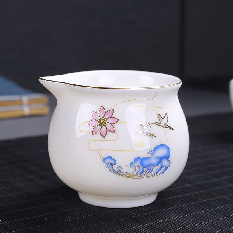 Mutton jade white porcelain kung fu tea set set single fair cup ceramic household tea maker tea sea tea maker male cup