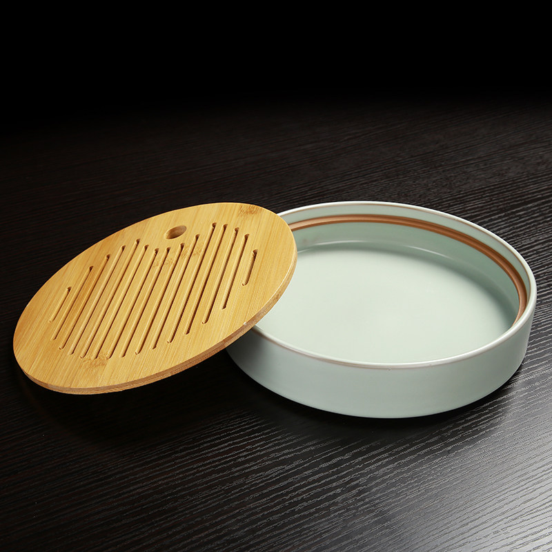 Ru Kiln Dry Bubble Pan Ceramic Tea Tray Bamboo Noodle Round Korn Tea Furniture Set Group Flush Type Home Tea Set Nursery