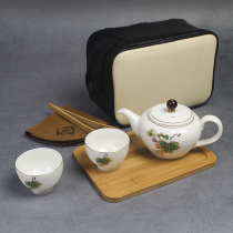 Sheep jade porcelain outdoor travel kung fu tea set Dehui white porcelain one pot two cups convenient jetty bag teapot