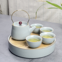 Ru kiln ceramic color glaze plate simple household small set Japanese lifting beam pot convenient outdoor travel bag kung fu tea set