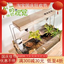 Turtle and water turtle tank villa oak solid wood water and land tank Yellow edge tortoise and half water turtle landscape package