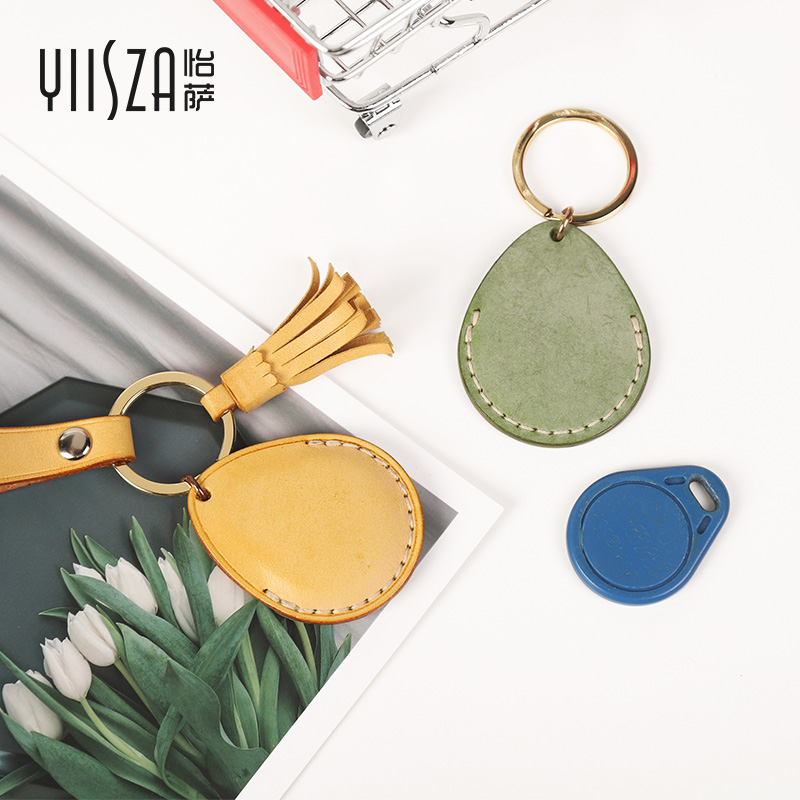 Water drop type access control card leather case material bag round vegetable tanned leather handmade DIY leather goods leather semi-finished products Y056