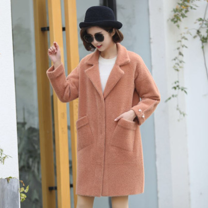 2018新款仿貂绒大衣中长款外套针织衫女韩版