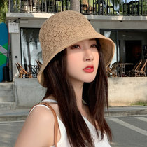 Spring and autumn hat womens fashion all-match solid color straw hat double mesh breathable bucket hat summer soft girl sun protection basin hat new