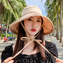 2022 new hat womens Korean version of the four-leaf clover big eaves sun protection sun hat double-sided wearing travel windproof sun hat summer