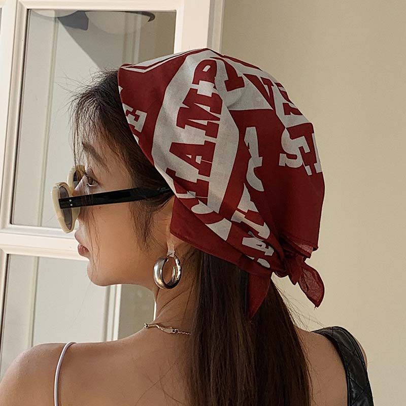 Yu Xi Island American Retro Burgundy Pure Cotton Thin Square Scarf/Silk Scarf for Women, Outdoor Hip Hop Street Dance Headband