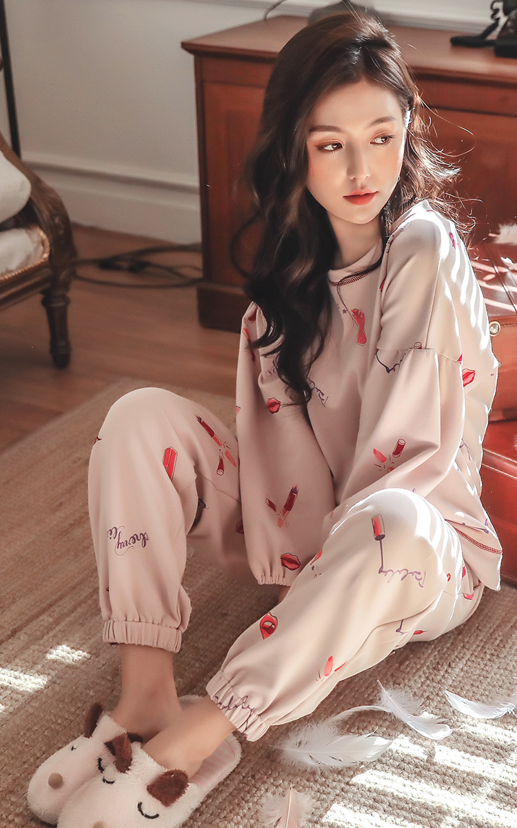Spring and autumn pajamas women's pure cotton Korean version of long-sleeved cotton can be worn outside autumn and winter cute two-piece suit thin home clothes