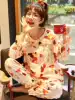Pajamas women's spring and autumn long-sleeved cotton Korean version sweet and cute cotton autumn and winter home clothes two-piece suit can be worn outside