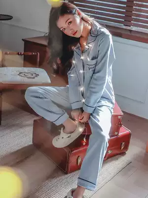 Pajamas women's spring and autumn long-sleeved cotton Korean fresh student large size cotton autumn and winter home clothes two-piece suit