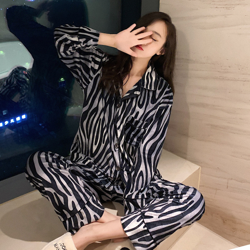 Sleepwear Woman Spring Autumn Long Sleeve Gold Velvet Sexy Korean version of thin section Large size autumn Winter Coral Suede Women's Home Suit Suit