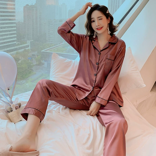 Осенняя пижама, шелковый тонкий летний лонгслив, комплект, в корейском стиле