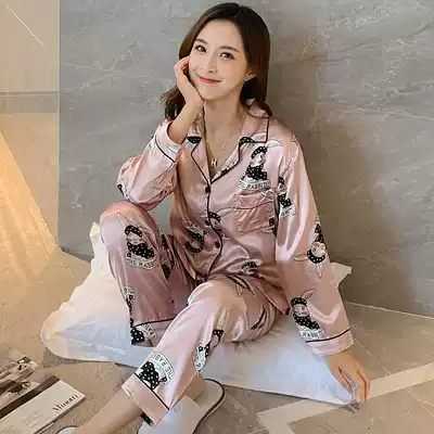 Ice silk pajamas female spring and autumn sexy long sleeve thin Korean version of loose autumn and winter silk can be worn outside home suit
