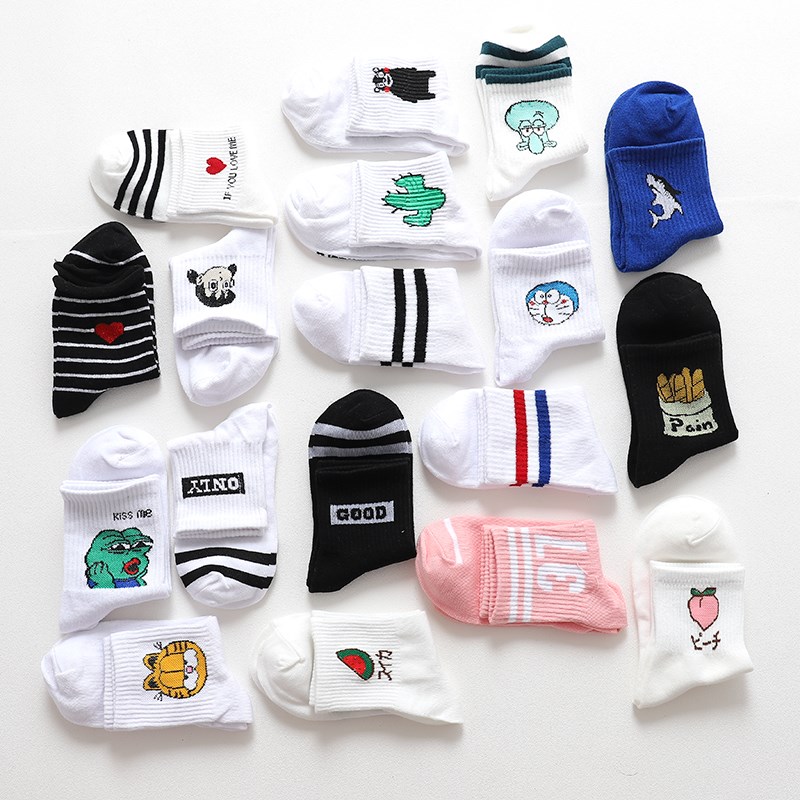 Socks women's tube socks Korean version of college style Japanese funny wild retro pure cotton street Europe and the United States cute student tide
