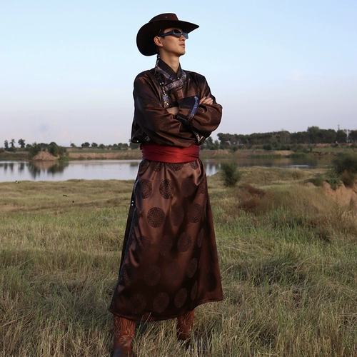 Мужская монгольская одежда с национальными характеристиками Красивая весна и осенний стиль ежедневная производительность мужская одежда длинная тибетская одежда