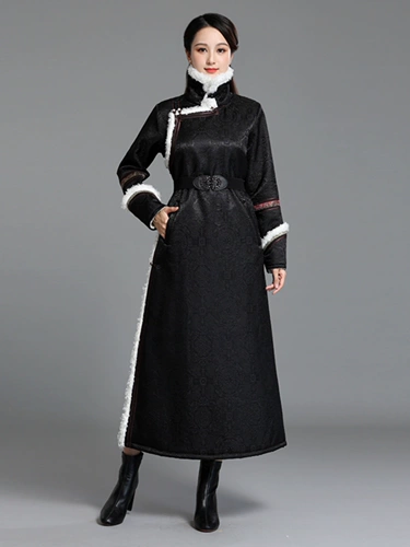 Осенне-зимний монгольский халат, женский теплый длинный хлопковый халат с высоким воротником, монгольский элемент, хлопковое пальто в этническом стиле, повседневная одежда в этническом стиле