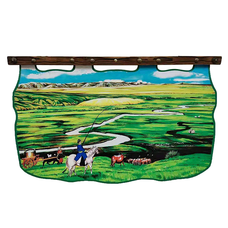 Ethnic Wind Hung Painting Mongolia Ethnic Decoration Painting Mont Dining Hotel Background Wall Hanging Painting Mongolian Elements Fresco Scroll Leather Painting