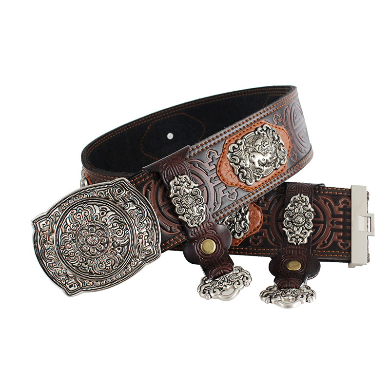 Mongolian Belt Men's Adult Pure Cowhide Retro Traditional Belt Ethnic Dance Performance Mongolian Robe Accessories