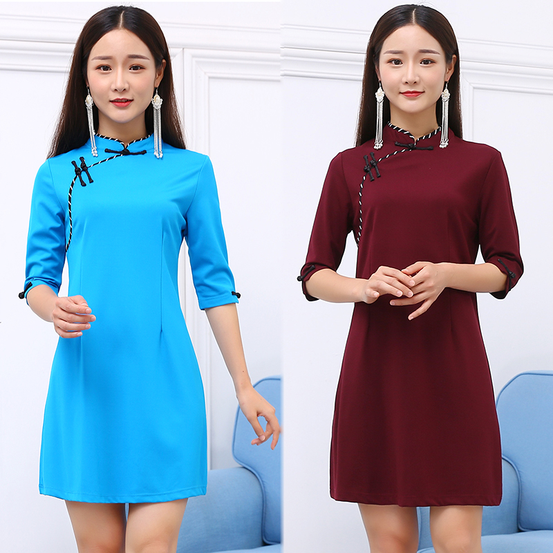 Spring and summer Mongolian wind dress collar buckle Mongolian elements cotton modern Mongolian robe Mongolian daily life clothing