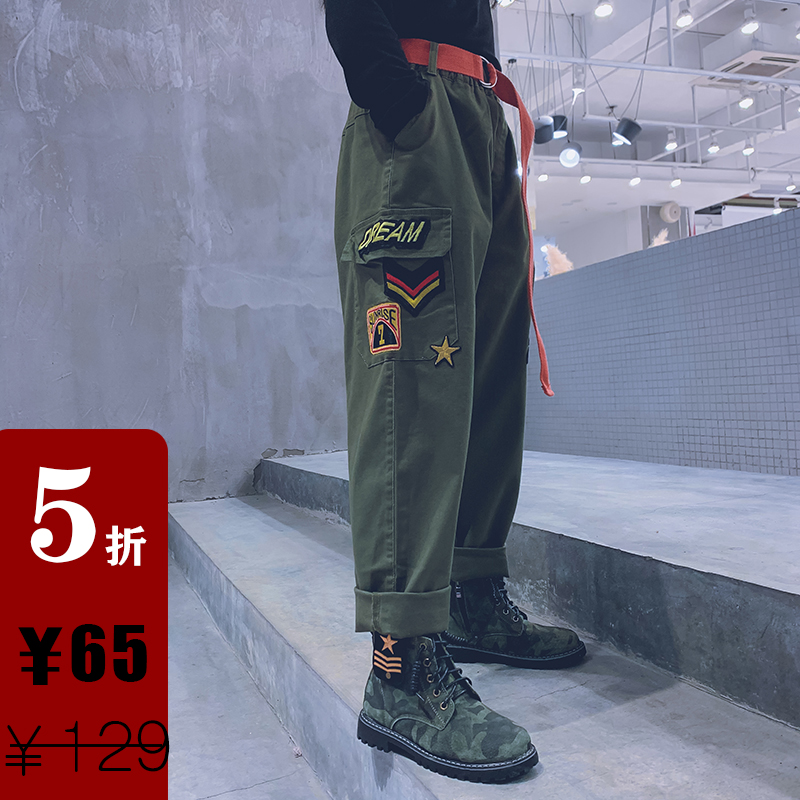 Aunt Leng customized boys and girls badge overalls casual hip-hop performance clothes tide pants trousers parent-child