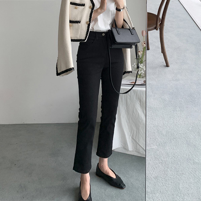 Black jeans women straight loose 2020 autumn new high waist high thin cigarette tube nine points pants tide