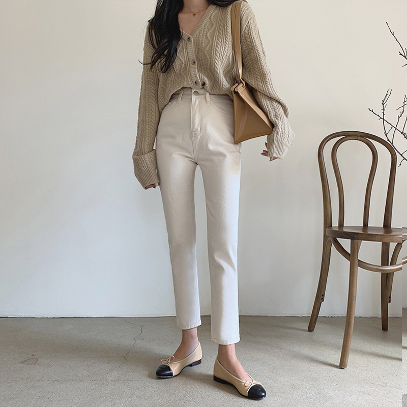 High Waist Straight Drum Jeans Women 2020 Autumn Clothing New Small Subs 80% Slim White 90% Smoke Pipe Pants