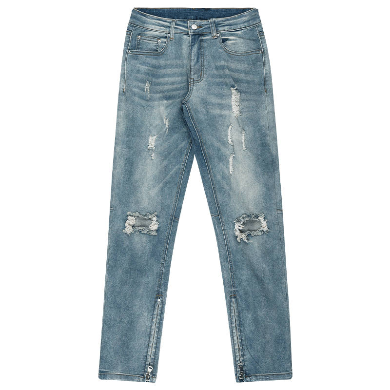 Wei Yiran American ripped jeans ins trendy brand side slit zipper high street long pants ປັດໄຈໃຫມ່