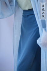 китайский костюм 旋裙帝尧汉服 柔蓝仿真丝缎暗纹两片裙 宋制夏季新款 可定制
