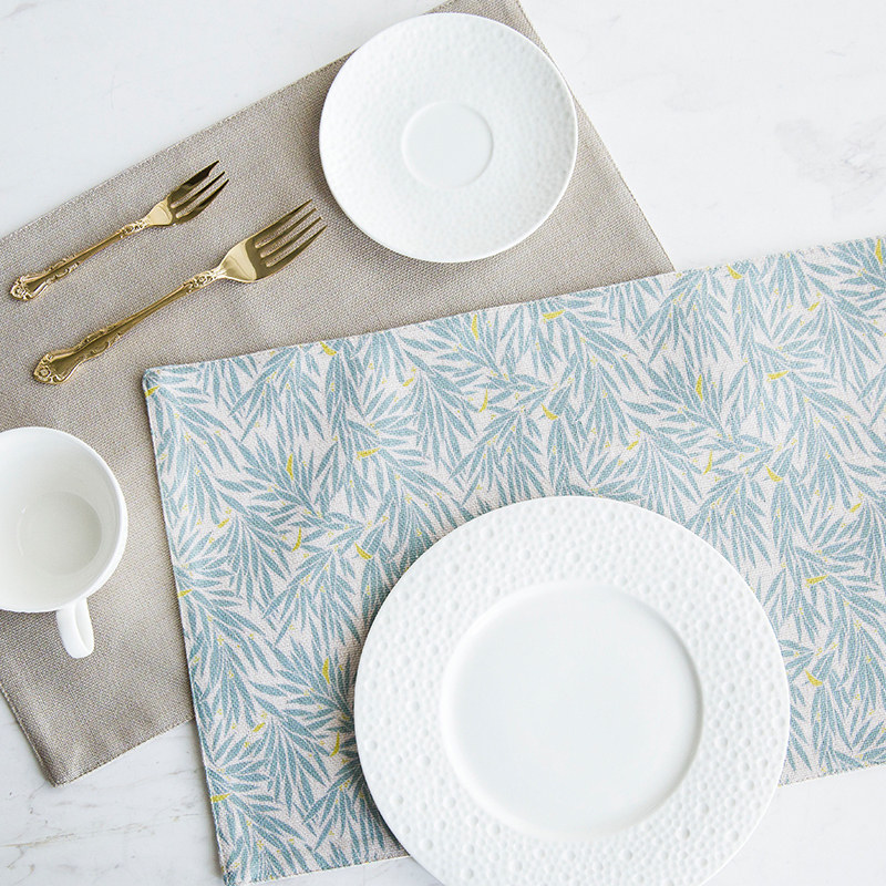 Herbena cotton linen fresh and elegant blue leaf dining mat Western meal custom-made cloth Napkin Cloth Dining Room Gourmet Mat