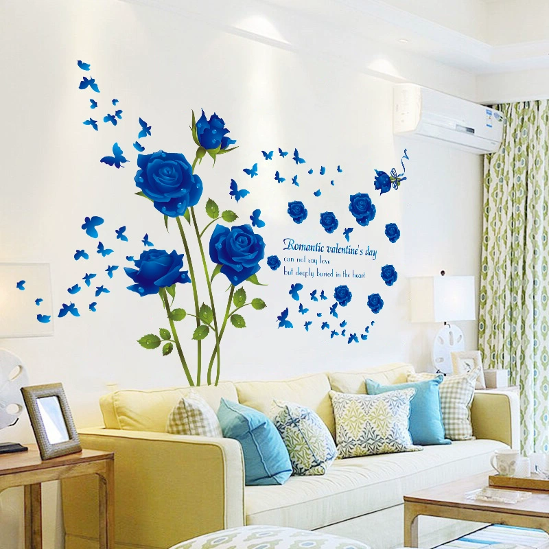 Màu xanh ấm áp hoa hồng phòng ngủ trang trí tường dán giấy dán tường phòng khách tự dính TV nền dán tường - TV