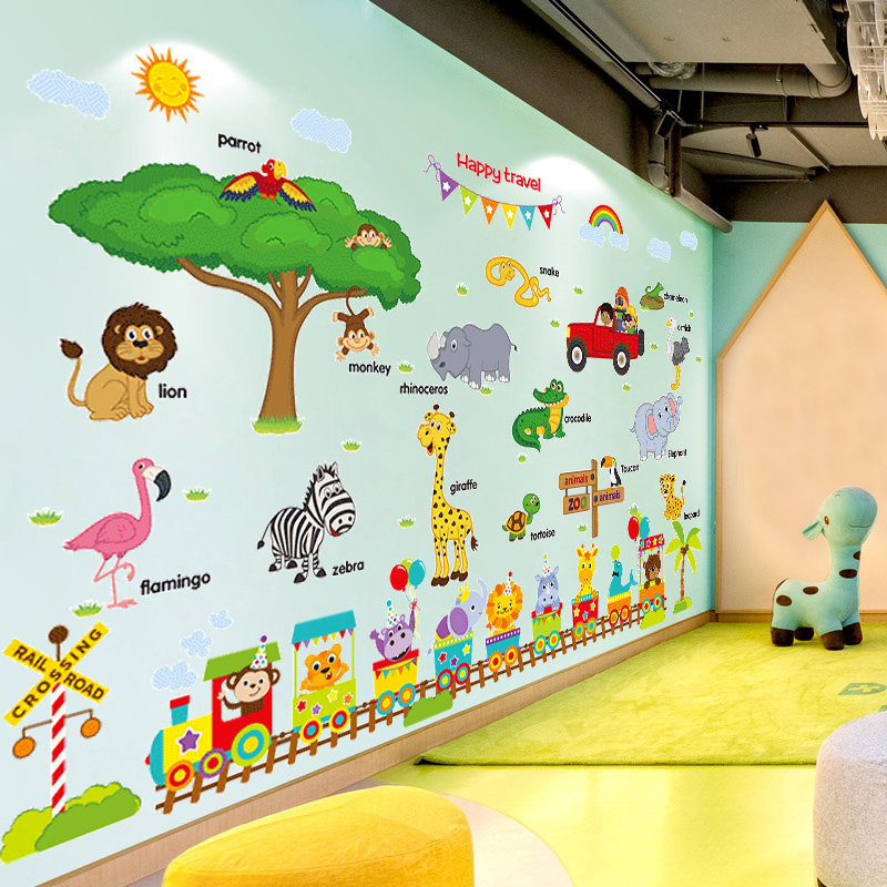 Cartoon animal big tree wall sticker baby bedroom children's room kindergarten wall decoration wallpaper self-adhesive