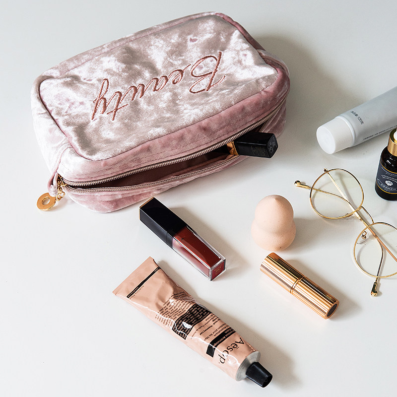Milap Wind Velvet Makeup Bag Ins Wind Super Fire minimalist Large capacity Contained Bag Portable Carry-on Bag-Taobao