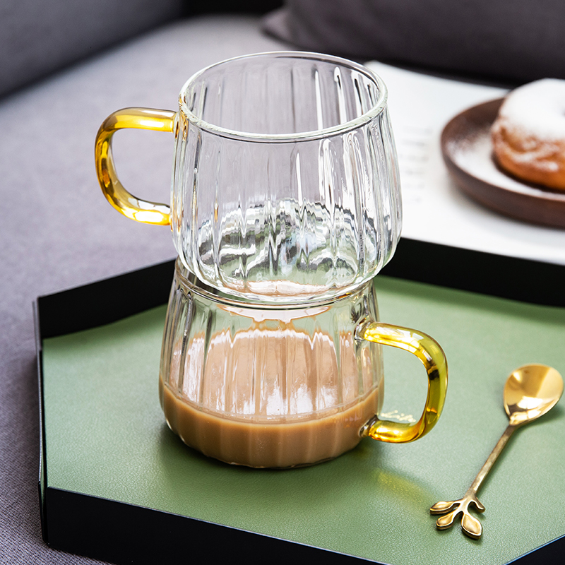 Mili Farm Glass with handle transparent cup net red breakfast coffee tattoo cup heat resistant household tea cup